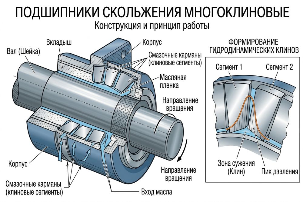 Особенности многоклиновых подшипников скольжения